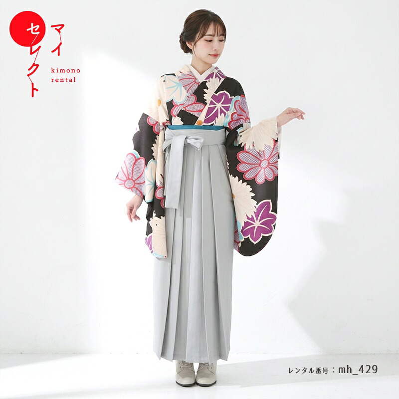 袴 レンタル 卒業式 フルセット 女 レトロモダン 大学 セット 対応身長150cm～162cm （ 150 155 160 ) 小学生 女の子mh_429 ホワイト グレー 往復送料無料 大学生 短大 はかま ハカマ 小学校 【レンタル】