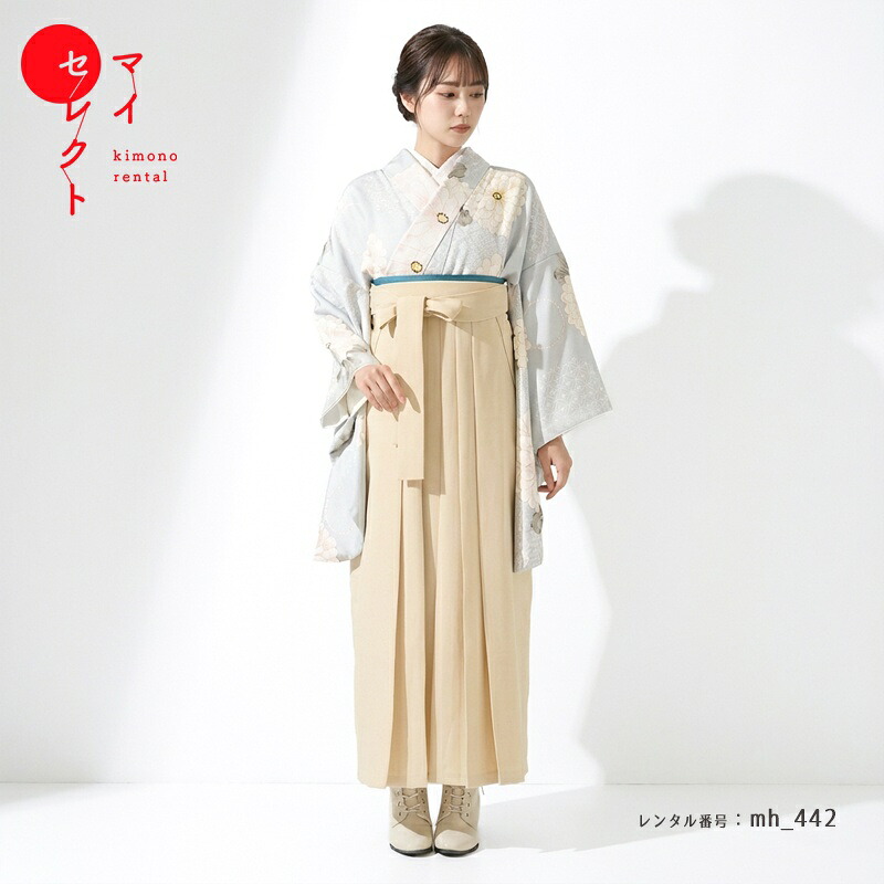 袴 レンタル 卒業式 フルセット 女 レトロモダン 大学 セット 対応身長150cm～162cm （ 150 155 160 ) 小学生 女の子mh_442 グレー ベージュ 往復送料無料 大学生 短大 はかま ハカマ 小学校 【レンタル】