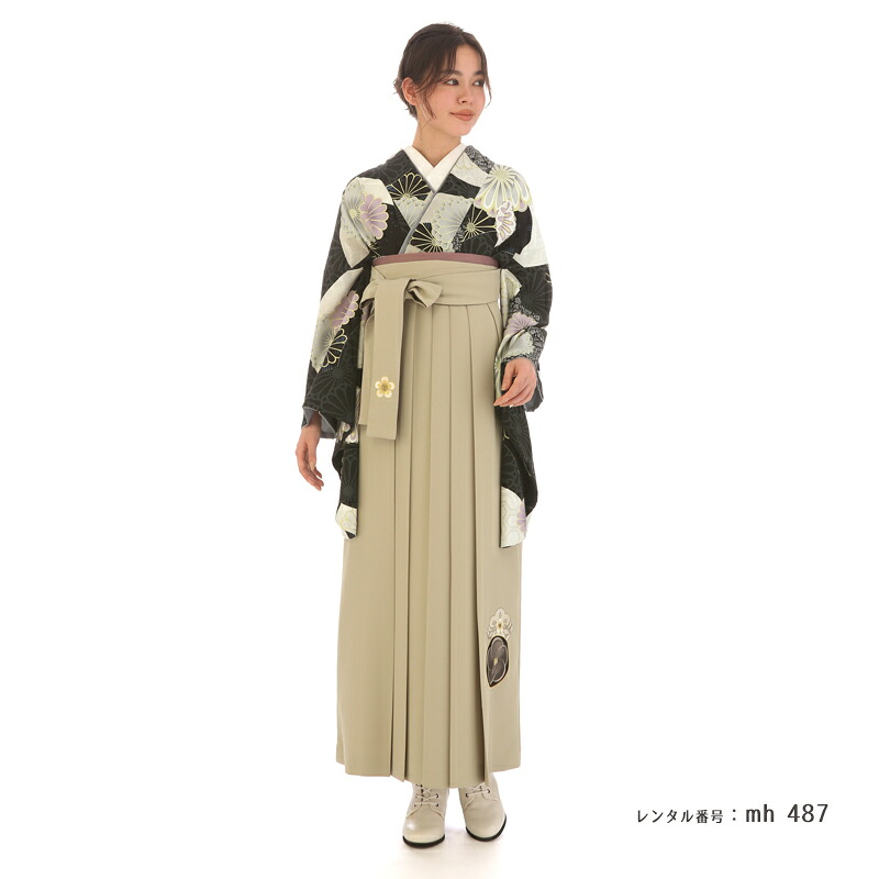 卒業式 袴 レンタル フルセット 女 レトロモダン 大学 セット 対応身長156cm～168cm[mh_487_semilong] 往復送料無料 大学生 短大 はかま ハカマ　【レンタル】 黒 イエロー