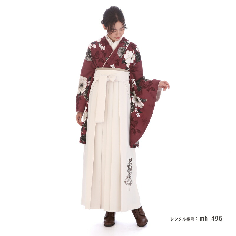 袴 レンタル 卒業式 ジルスチュアート フルセット 女 レトロモダン 大学 セット 対応身長156cm～168cm[mh_496_semilong] 往復送料無料 大学生 短大 はかま ハカマ　【レンタル】 白 ブラウン赤