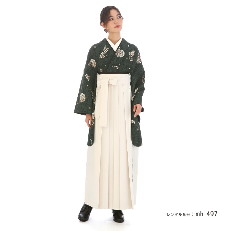 卒業式 袴 レンタル ジルスチュアート フルセット 女 レトロモダン 大学 セット 対応身長150cm～162cm （ 150 155 160 ) 小学生 女の子[mh_497_normal] 往復送料無料 大学生 短大 はかま ハカマ 小学校 【レンタル】 緑 白｜レンタル衣裳　マイセレクト