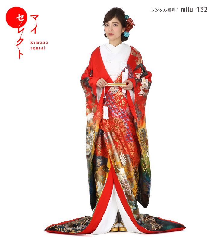色打掛　赤　金　桜　花車　飛鶴　花嫁衣装　婚礼衣装⑦ 色打掛 赤 金 桜 花車 飛鶴 花嫁衣装 婚礼衣装⑦ レディース