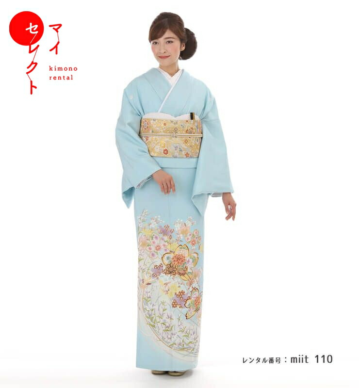 【レンタル】 小さいサイズ 色留袖 着物レンタル miit_110 色留袖レンタル 小さめ N-50 吉祥彩華 ブルー S ショート スモール 低身長 身長低め 正絹 結婚式 五つ紋 往復送料無料 叙勲式 留袖 お宮参り 着物 母親 着物 レンタル 祖母 留袖レンタル 草履 親族 母 レンタル留袖|レンタル衣裳 マイセレクト