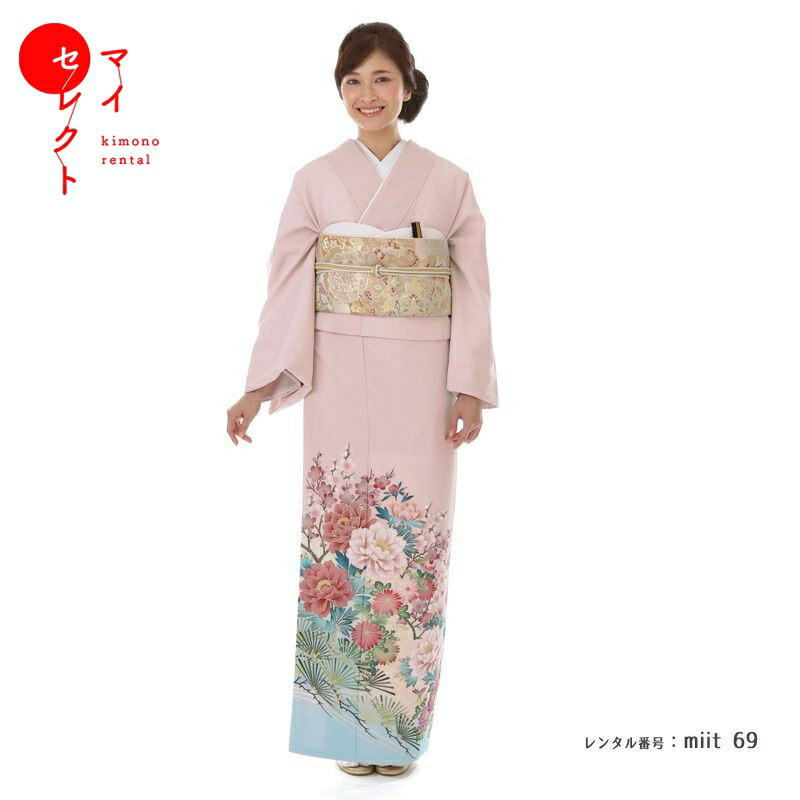 アンティーク明るいピンクにねじり梅の花の着物と帯 アンティーク明るいピンクにねじり梅の花の着物と帯