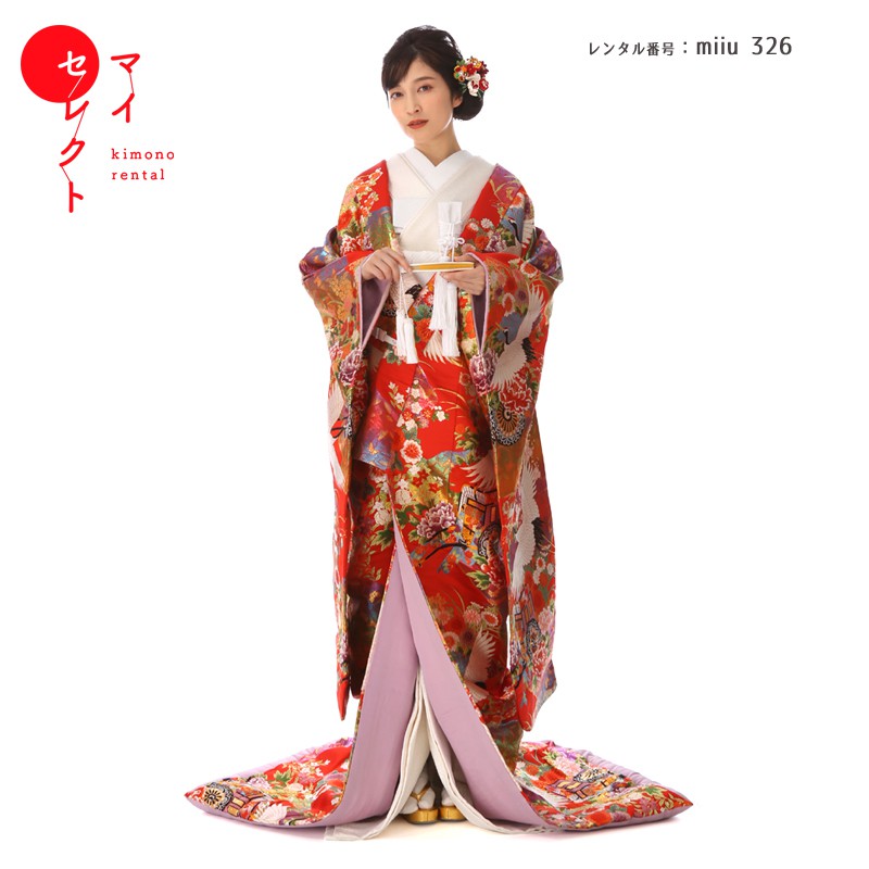 正絹花嫁色打掛ビンテージ鉾に乗った祭りの様子が細かく織られた一品です。 花嫁 正絹 色打掛レンタル 010056 赤 黒縦ぼかし 束ね熨斗