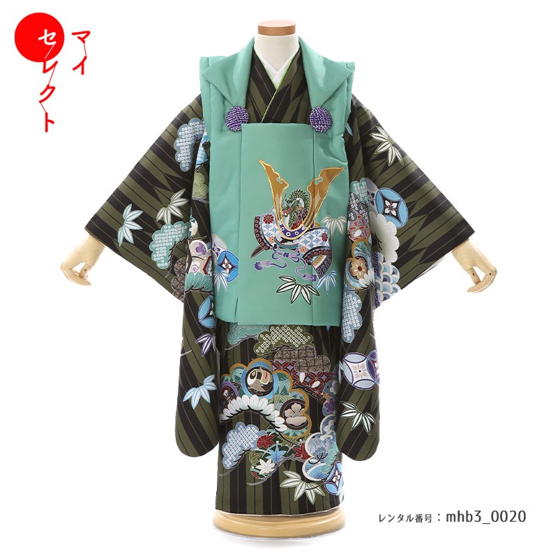 【レンタル】 身長85cm～100cm 七五三 着物 レンタル 3歳男の子 [ 被布/着物/小物/草履（雪駄） ] 着付け動画 mhb3_002 レトロ モダン 貸衣装 貸衣裳 三歳 古典 753 子供 子ども 男 おしゃれ2才 4才 フルセット レンタル 往復送料無料 着物レンタル