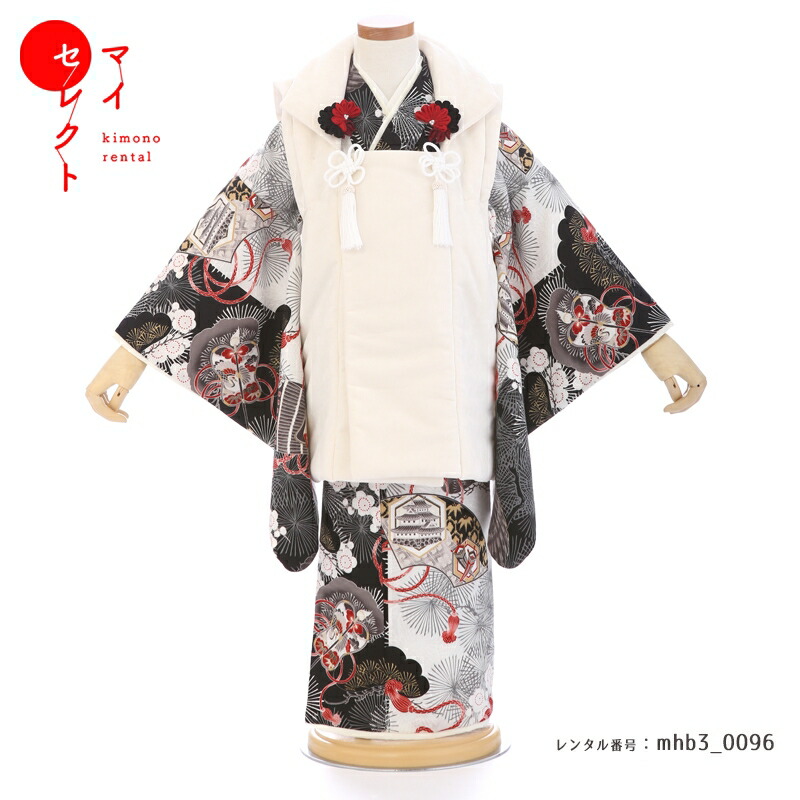 【レンタル】 身長85cm～100cm 七五三 着物 レンタル 3歳 男の子 mhb3_0096 華徒然 ホワイト グレー レトロ モダン 貸衣装 貸衣裳 2歳 三歳 4歳 四歳 古典 753 子供 子ども 男 おしゃれ 2才 4才 フルセット レンタル 往復送料無料 七五三 着物レンタル