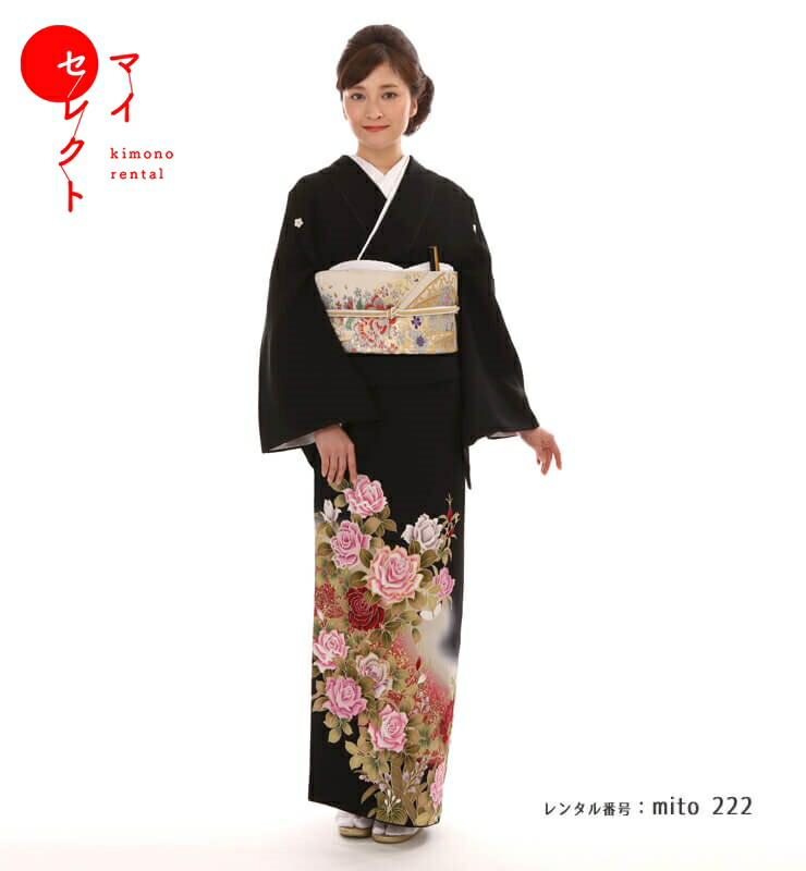 【レンタル】 留袖 mito_222 F-27612 バラの息吹 高級 正絹 フルセット 黒留袖 結婚式 黒 刺繍 往復送料無料 お宮参り 母親 着物 おすすめ 留袖レンタル レンタル着物 着物レンタル レンタル留袖 和服 留め袖 レディース 黒留め袖 留袖 貸衣裳 礼装用
