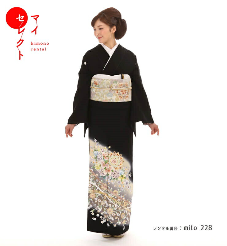 【レンタル】 留袖 mito_228 / F-27617 百花の彩〕 高級 正絹 着物 黒留袖 結婚式 貸衣装 黒 刺繍 往復送料無料 バック 留袖レンタル 着物セット レンタル着物 着物レンタル レンタル留袖 フルセット 和服 セット 留め袖 レンタル衣装 きもの 14,454円