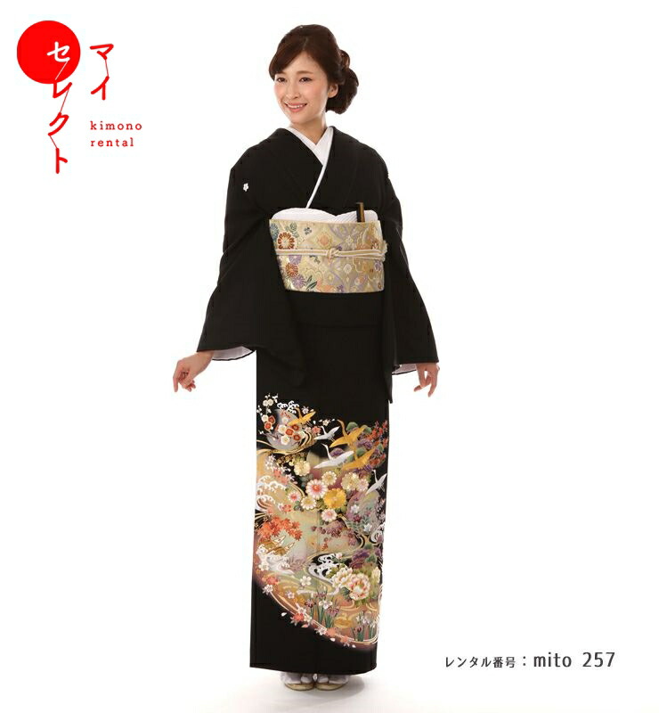作家物　ゆったり3Lの縁起の良い合わせ貝と 四季の花々の美しい黒留袖フルセット mito_257_1.jpg