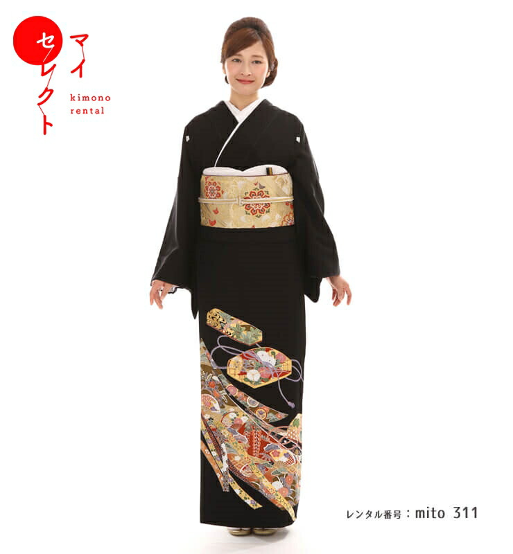 餡様 伝子さん 着物 楽天市場】【レンタル】 黒留袖 mito_353 HF-7 七宝に亀甲松 S