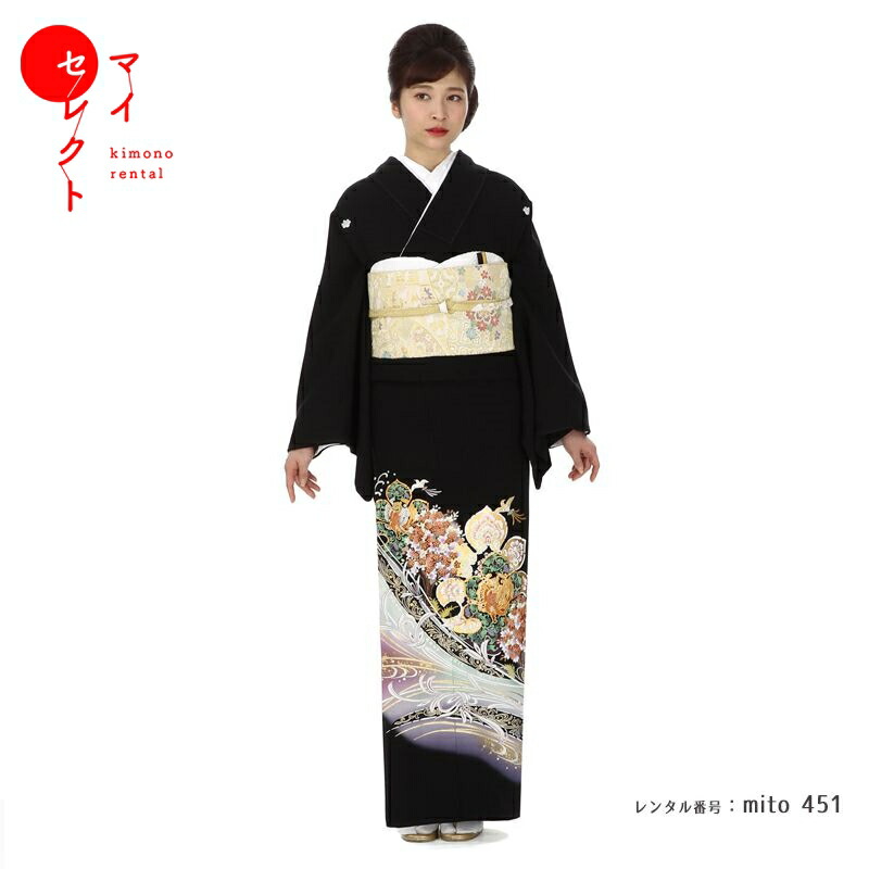 【レンタル】 留袖 大きいサイズ 広幅 mito_451 徳川絵巻 MR-3001 欧風唐草に舞い鳳凰 フリー 正絹 留袖|送料無料 着物 母親 黒留袖 留袖レンタル 着物レンタル 黒留袖レンタル 祖母 おすすめ レンタル着物 黒 結婚式 貸衣装 レディース レンタル衣装