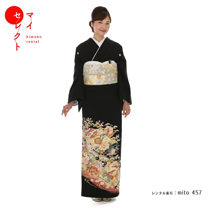 【レンタル】 留袖 mito_457 徳川絵巻 MR-3008 松皮菱取り四季彩花 53 黒留袖 おすすめ 黒留袖レンタル 着物 母親 着物レンタル 祖母 結婚式 フルセット 留袖レンタル レンタル衣装 黒 セット レンタル着物 黒留 往復送料無料 結納 レンタル留袖 礼装 貸衣装