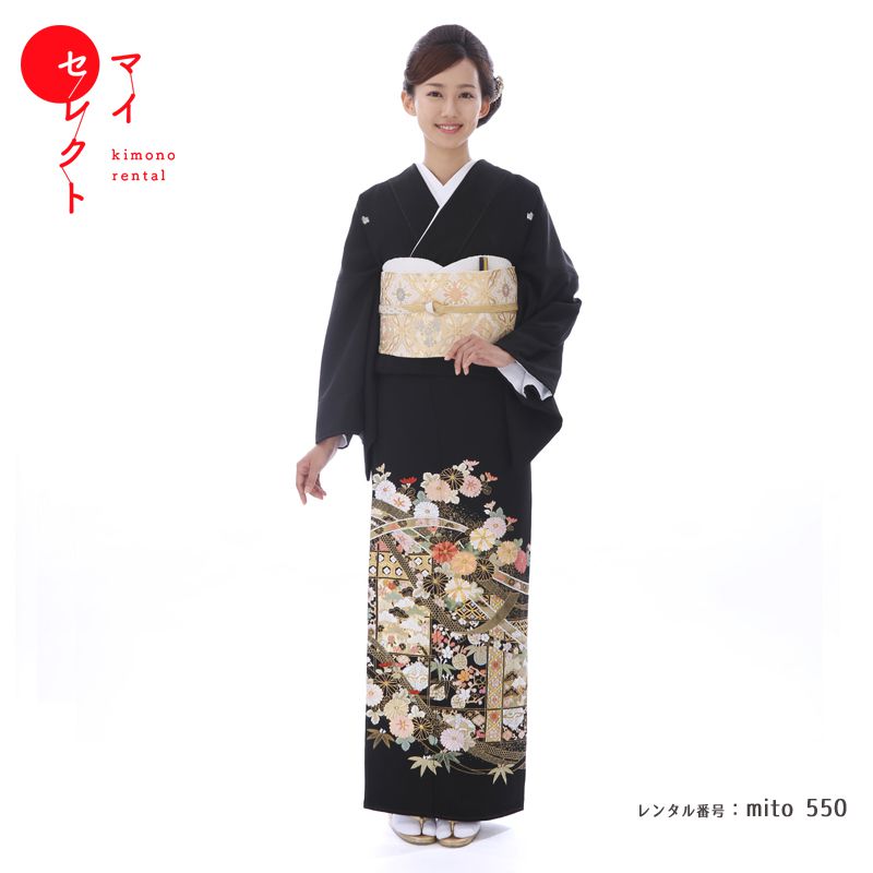黒留袖 花柄刺繍 着物 楽天市場】【レンタル】 留袖 総刺繍 mito_542 手刺繍 松竹梅に