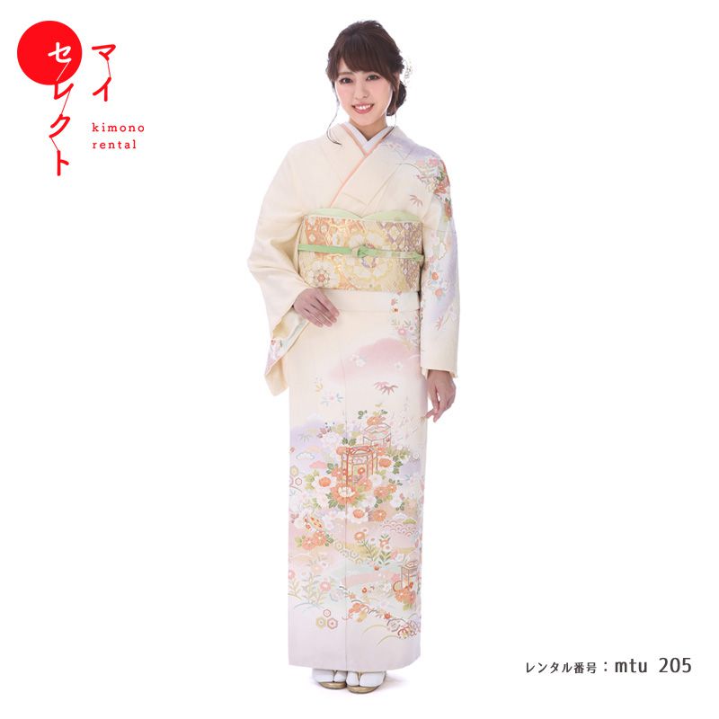 梅乃【117】正絹　訪問着　フルセット　裄66 七五三　お宮参り　結婚式 レンタル】訪問着 着物セット きもの 正絹 フォーマル 結婚式