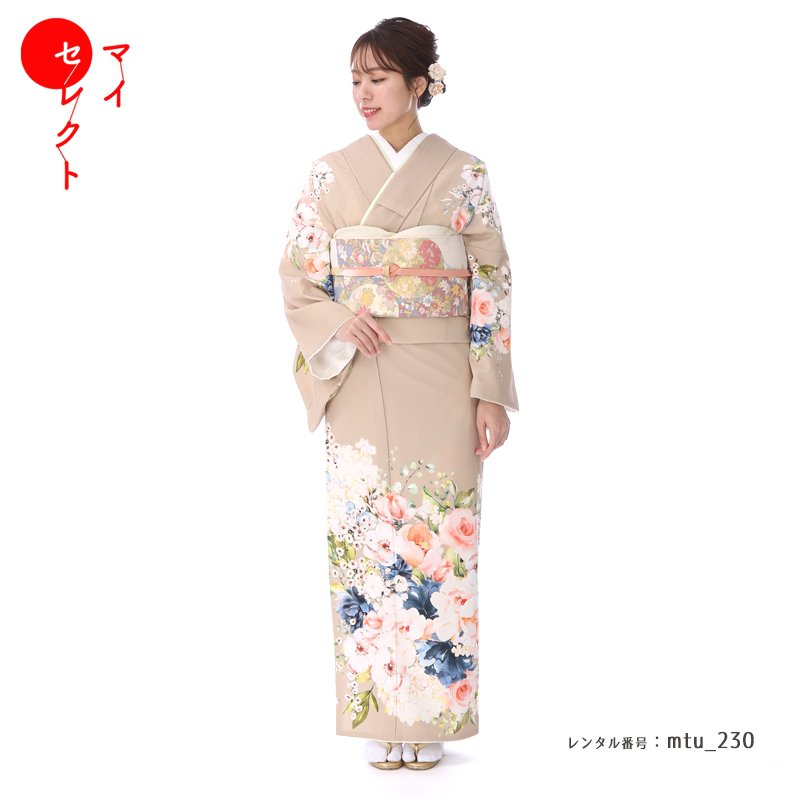 【レンタル】 訪問着 レンタル 結婚式 mtu_230 [ゴールドのピンストライプの華やかな生地] ICHIHA Classical Rose 茶 往復送料無料 七五三 お宮参り 母親 着物レンタル レトロ 訪問着レンタル フルセット レンタル着物 モダン ママ コーデ｜レンタル衣裳　マイセレクト