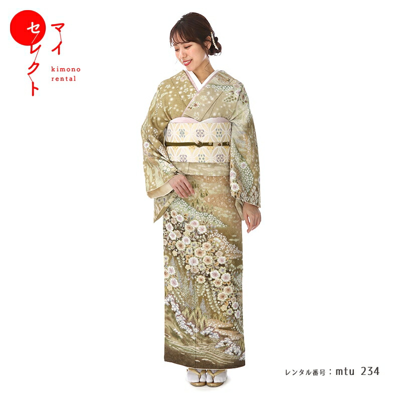 【レンタル】 訪問着レンタル 桂由美 ハイクラス ブラウン 茶系 mtu_234 正絹【銀糸 全体的にラメ感のある華やかな生地】結婚式 訪問着 レンタル 往復送料無料 七五三 お宮参り 母親 着物レンタル パーティー モダン フルセット レンタル着物 総柄 ママ コーデ