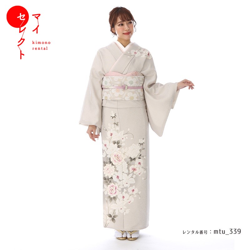 【レンタル】 訪問着 レンタル 正絹 七五三 mtu_339 グレージュ 往復送料無料 卒業式 母 着物 お宮参り 母親 着物レンタル モダン 訪問着レンタル 入学式 フルセット レンタル着物 結婚式 親族 着物セット 付け下げ ママ 入学 卒業