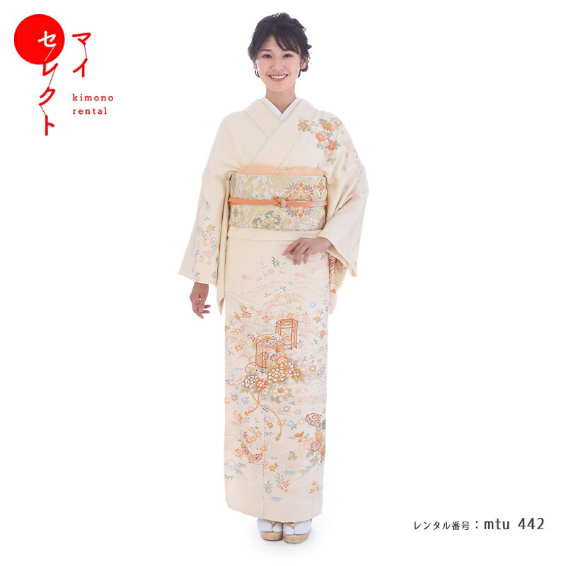 【レンタル】 訪問着 レンタル クリーム ベージュ mtu_442 結婚式 往復送料無料 七五三 卒業式 母 20代 30代 40代 着物 お宮参り 母親 着物レンタル レトロ 訪問着レンタル 祖母 フルセット レンタル着物