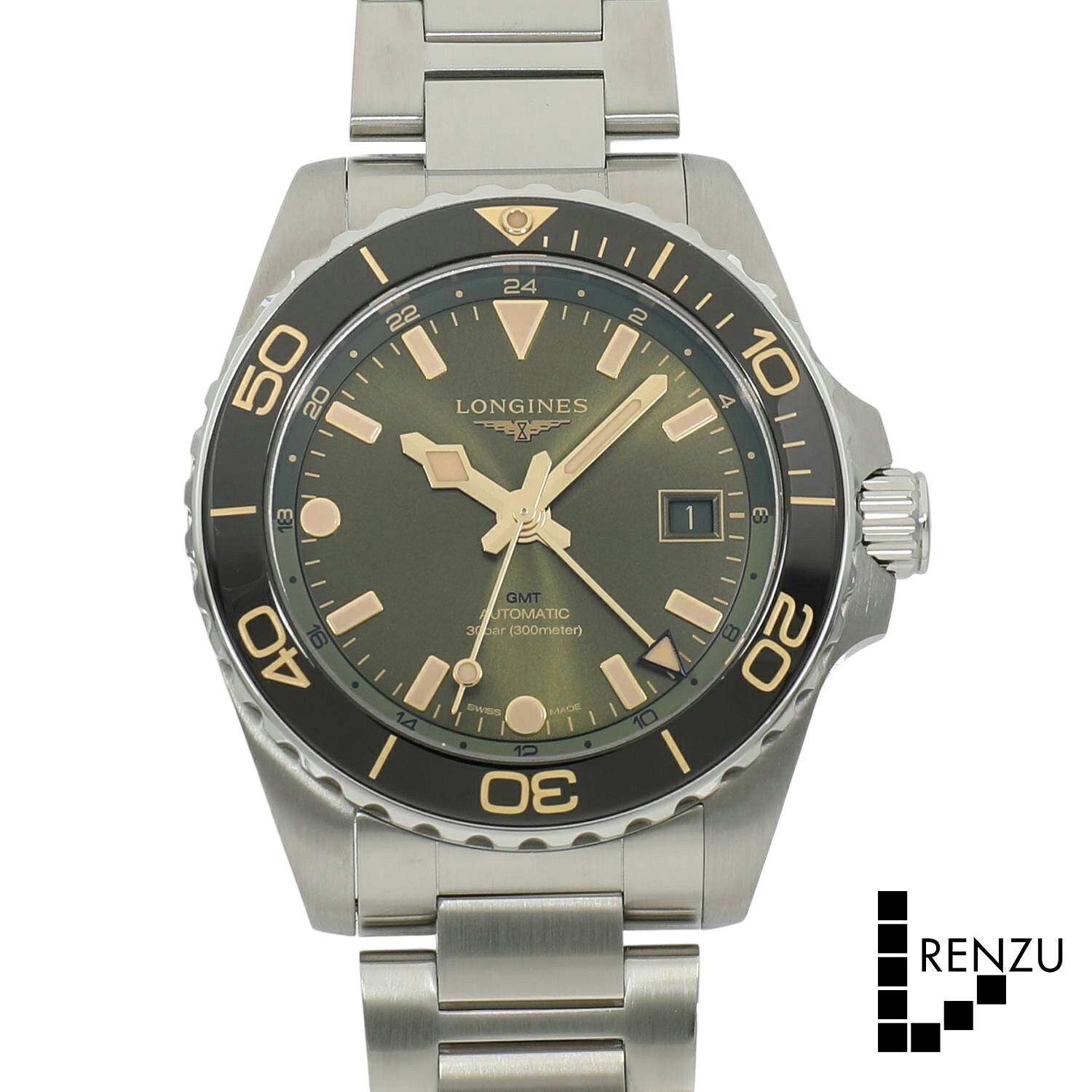 [未使用]ロンジン ハイドロ コンクエスト GMT L3.790.4.06.6 グリーン メンズ 送料無料 腕時計 【ローン48回無金利】｜れんず 店