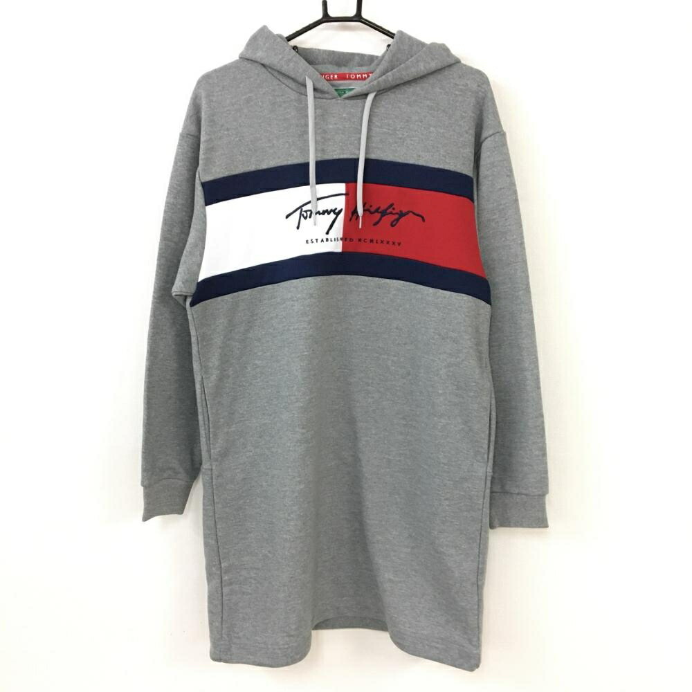 トミーヒルフィガーゴルフ 新品 Tommy ウェア 新品 Tommy Hilfiger 杢グレー レッド 年 ワンピース ゴルフウェア レオナード 店 フード付スウェットワンピース レディース Ll