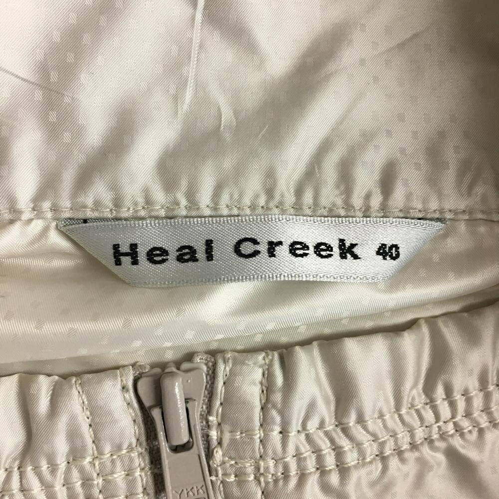 HealCreekヒールクリークジャケットベージュスクエアドット柄袖ミニポケットレディース40ゴルフウェア
