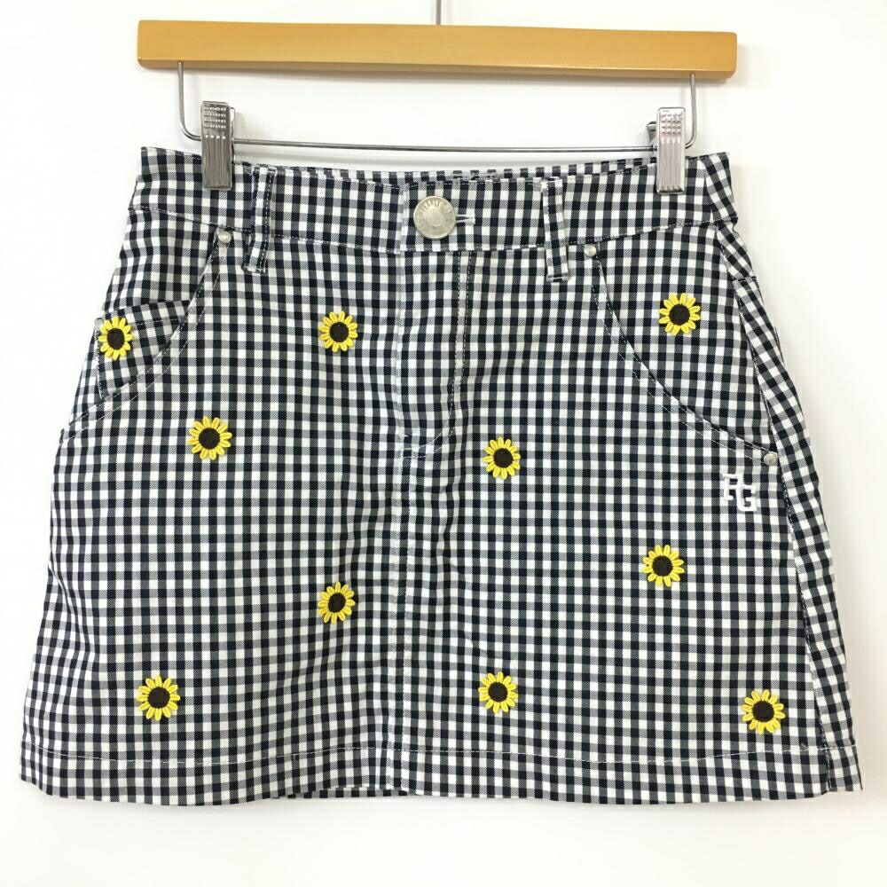 ★特価10%OFF★PEARLY GATES パーリーゲイツ スカート ダークネイビー×白 ギンガムチェック柄×ひまわり レディース 00(XS) ゴルフウェア