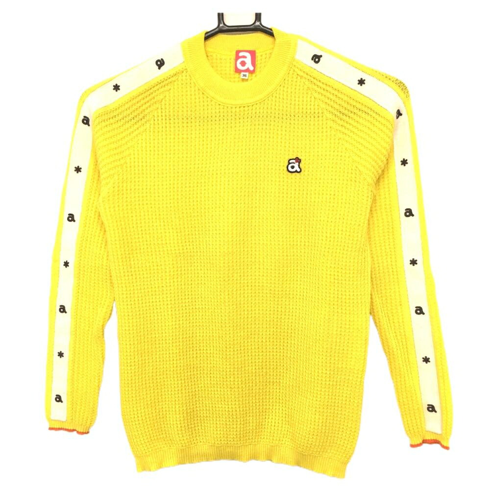 【超美品】アルチビオ セーター イエロー×白 袖ライン ロゴ ニット ウール混 レディース 36(S) ゴルフウェア archivio|レオナード 店