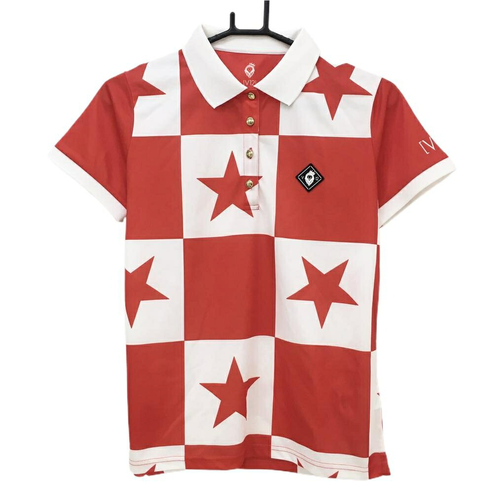 【超美品】ヴィトゥエルヴ 半袖ポロシャツ レッド×白 ブロックチェック 星 レディース 1(M) ゴルフウェア V12