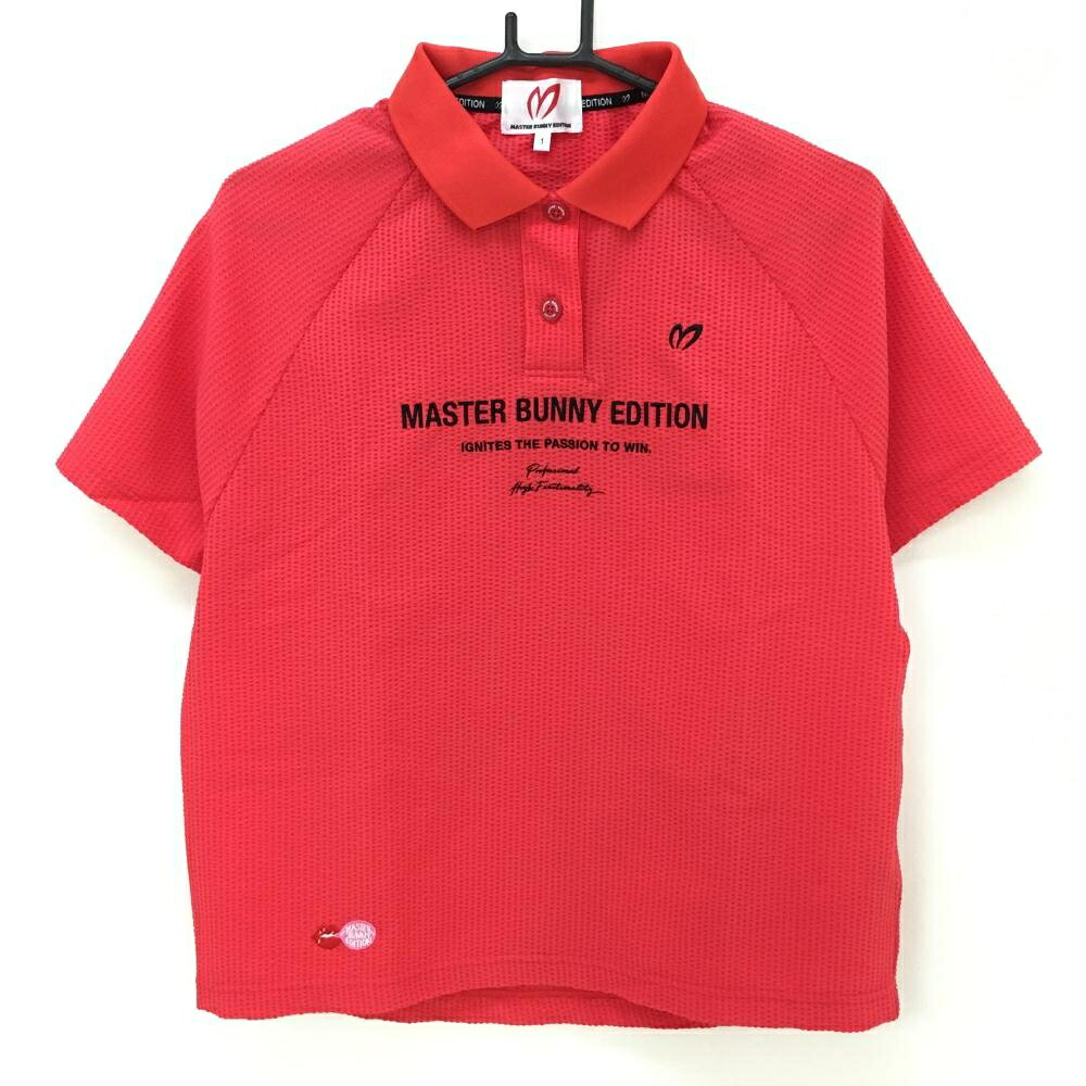 【超美品】マスターバニー 半袖ポロシャツ レッド×黒 サッカー生地 レディース 1(M) ゴルフウェア 2024年モデル MASTER BUNNY EDITION