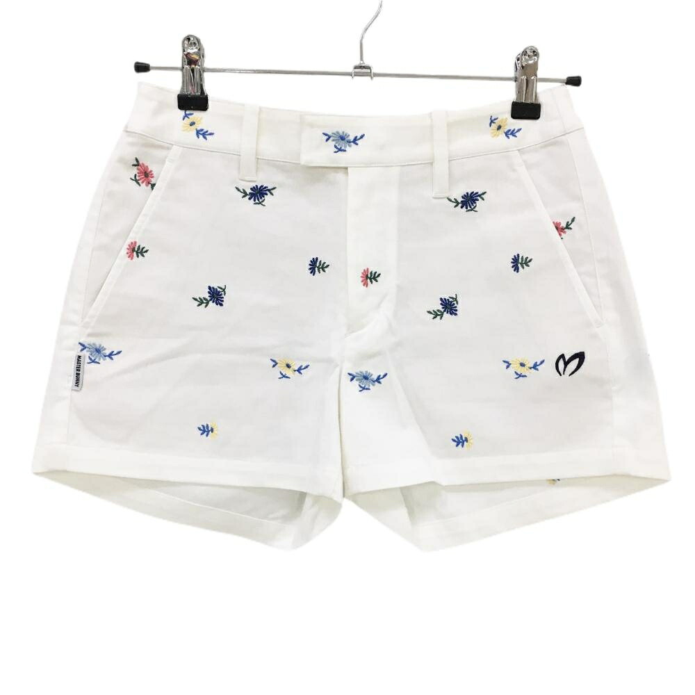 【超美品】マスターバニー ショートパンツ 白×ブルー 花刺しゅう柄 レディース 0(S) ゴルフウェア MASTER BUNNY EDITION