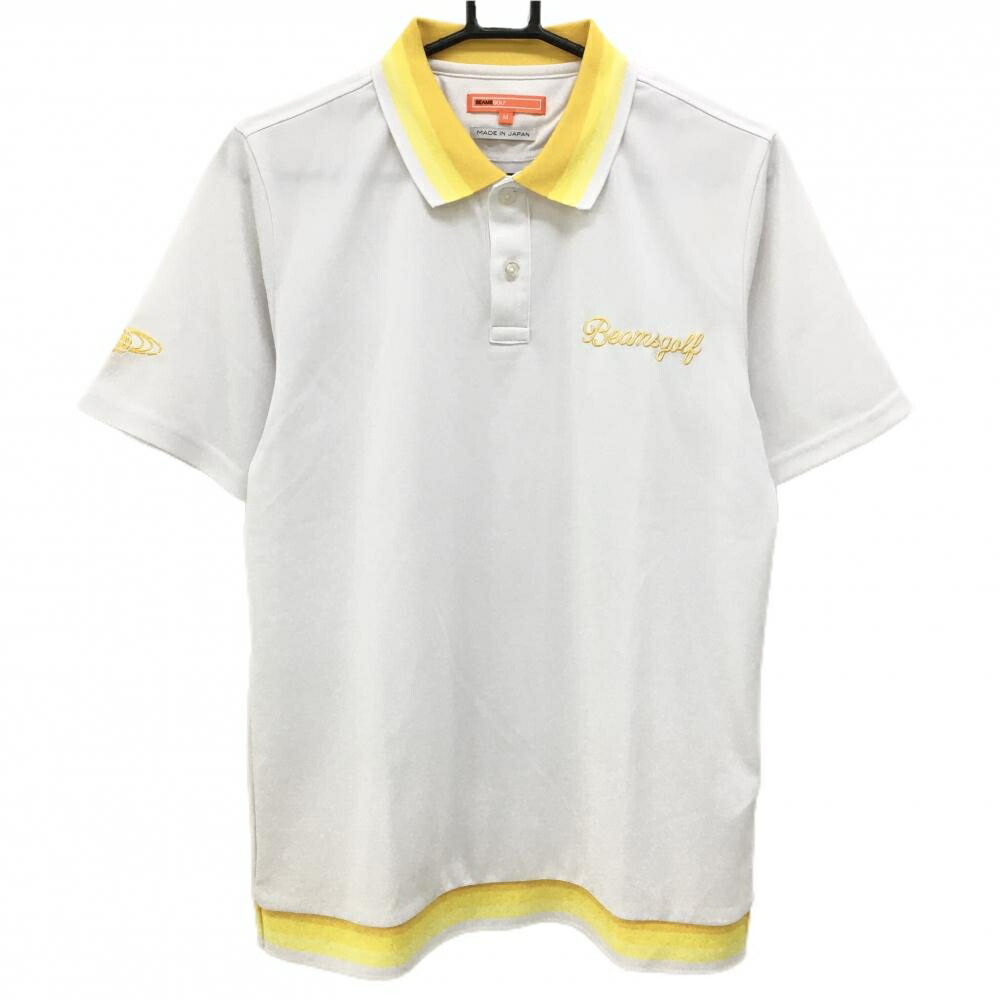 ビームスゴルフ 半袖ポロシャツ 白×イエロー 襟裾グラデーション メンズ M ゴルフウェア BEAMS GOLF