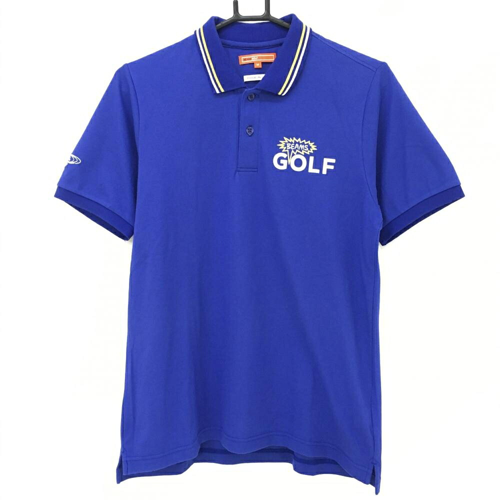 ビームスゴルフ 半袖ポロシャツ ブルー×イエロー 襟ライン メンズ M ゴルフウェア BEAMS GOLF