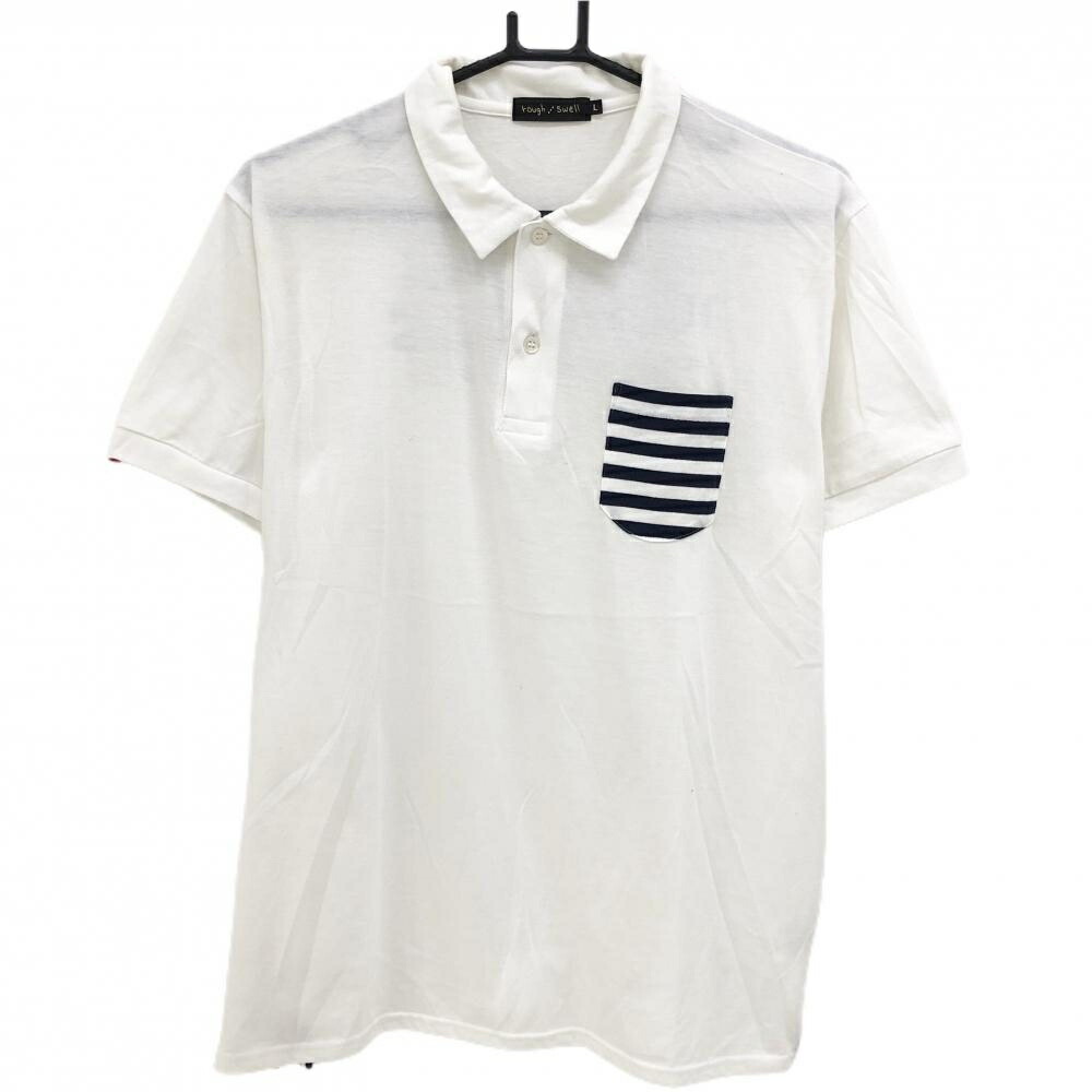 【美品】ラフアンドスウェル 半袖 ポロシャツ ホワイト L メンズ ゴルフ カジュアルゴルフドットコムby PALM SPRINGSにrough&swell［ラフ