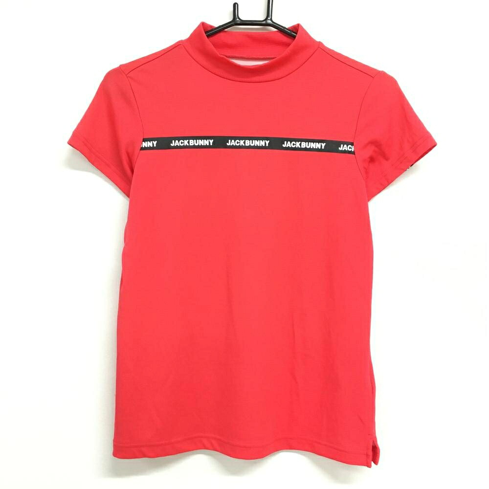 【超美品】ジャックバニー 半袖ハイネックシャツ レッドピンク系×白 織生地 レディース 0(S) ゴルフウェア 2023年モデル Jack Bunny