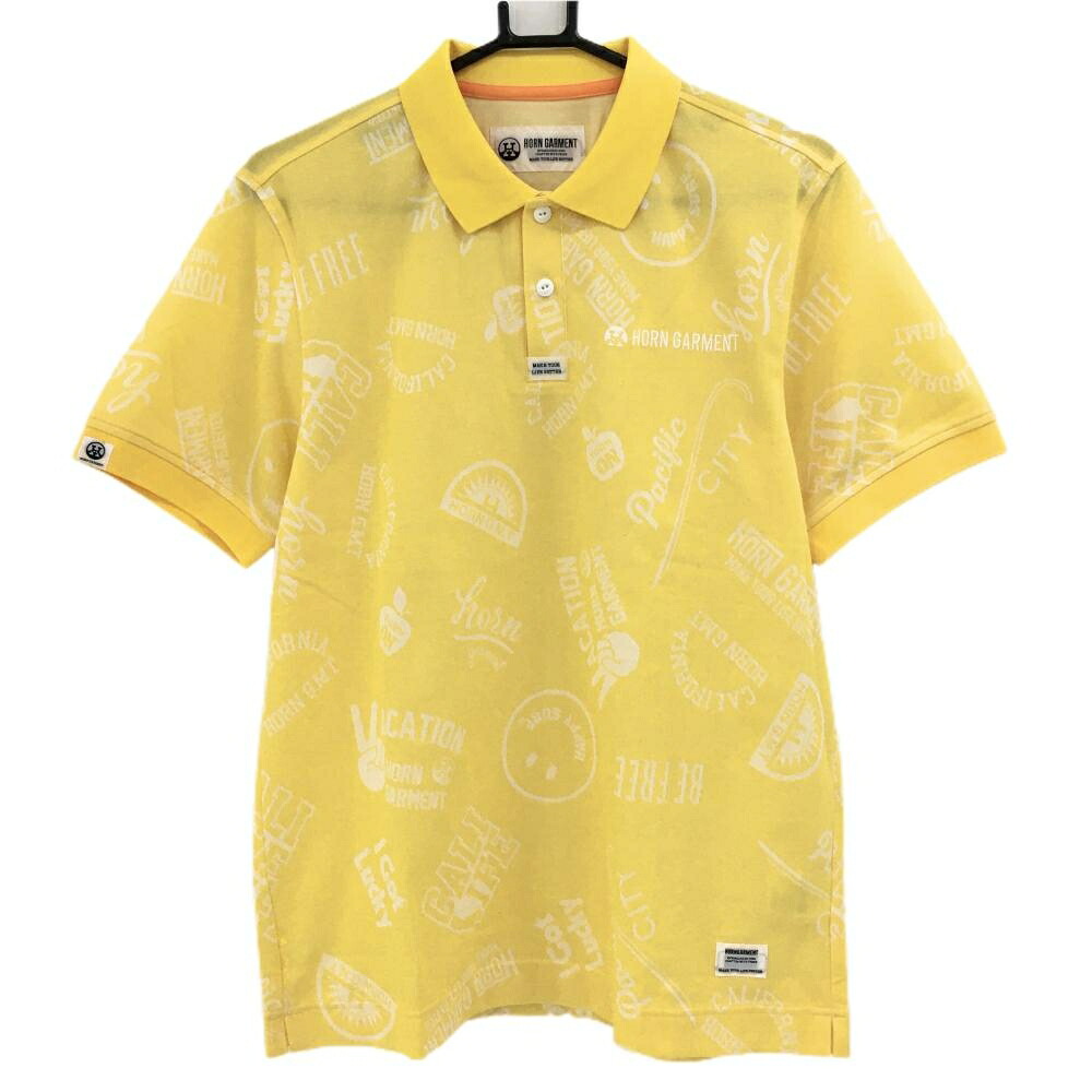 【新品】ホーンガーメント 半袖ポロシャツ イエロー×白 総柄 メンズ 46(M) ゴルフウェア 2022年モデル MARK＆LONA