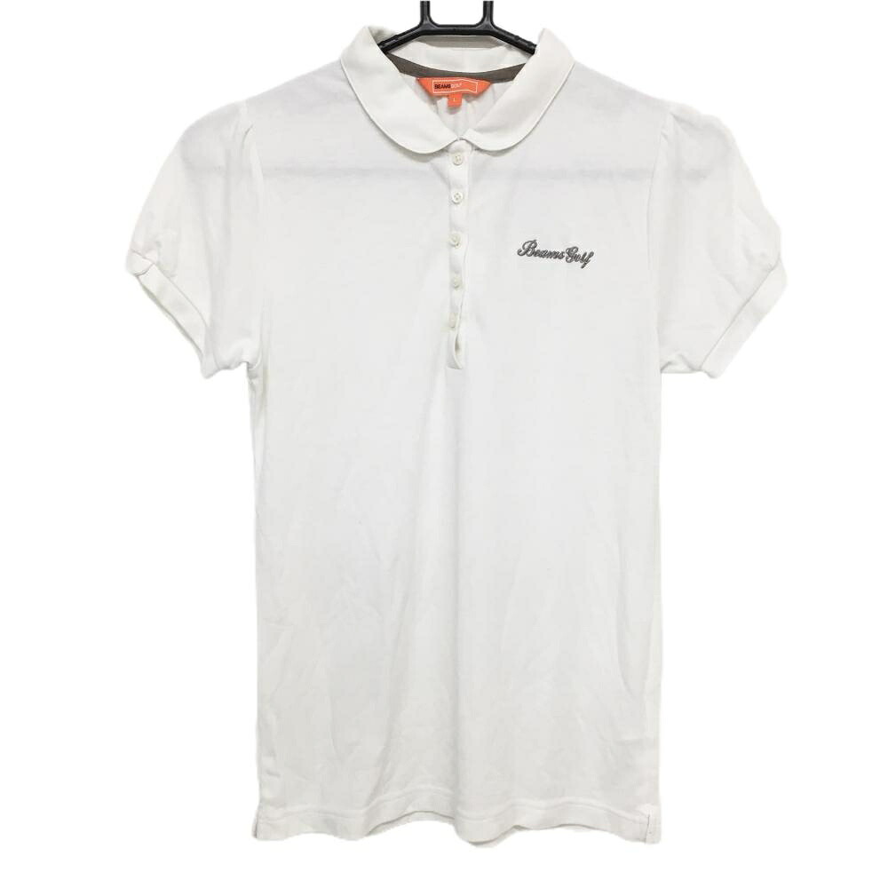 【超美品】ビームスゴルフ 半袖ポロシャツ 白 ロゴ刺しゅう 丸襟 レディース L ゴルフウェア BEAMS GOLF