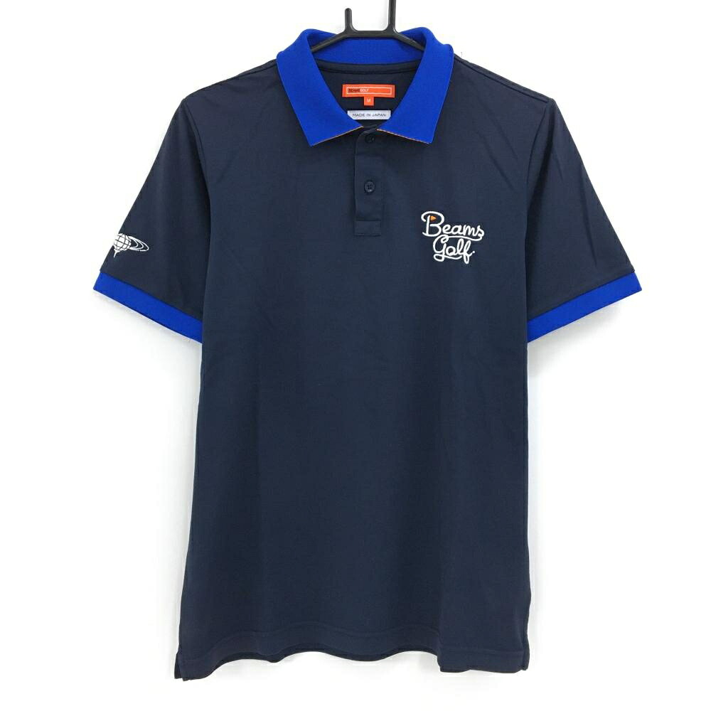ビームスゴルフ 半袖ポロシャツ ネイビー×ブルー 襟裏ロゴ メンズ M ゴルフウェア BEAMS GOLF
