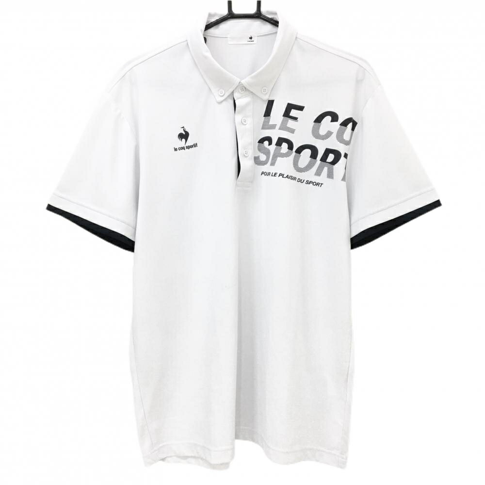 【超美品】ルコック 半袖ポロシャツ 白 ロゴネイビー ボタンダウン メンズ XO ゴルフウェア 2024年モデル le coq sportif