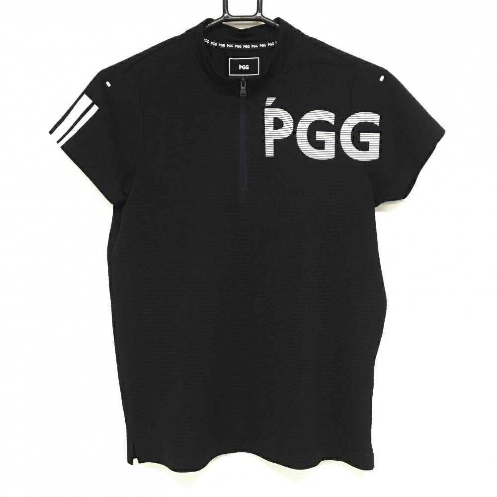 【美品】PGGパーリーゲイツ 半袖ポロシャツ 黒×白 スタンドカラー ハーフジップ レディース 0(S) ゴルフウェア 2023年モデル PEARLY GATES