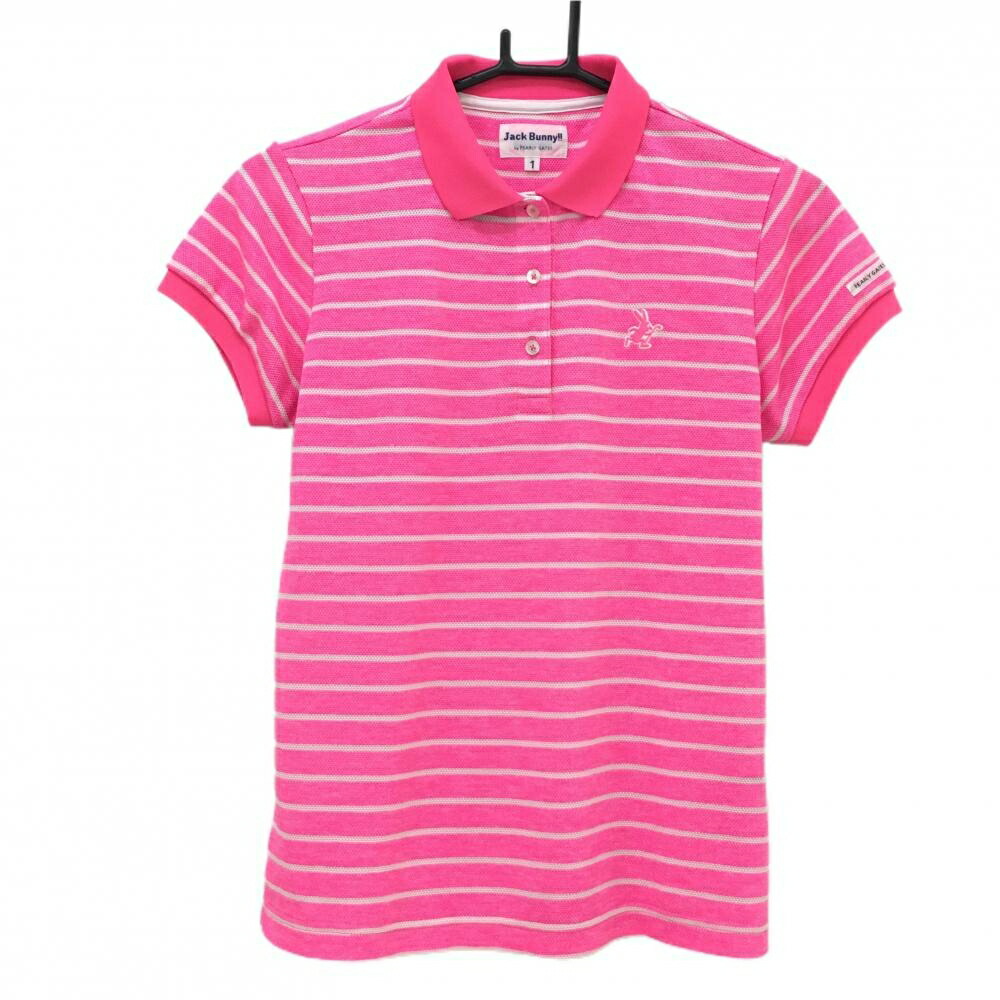 【超美品】ジャックバニー 半袖ポロシャツ ピンク×白 ボーダー ラビット刺しゅう レディース 1(M) ゴルフウェア Jack Bunny 4,790円