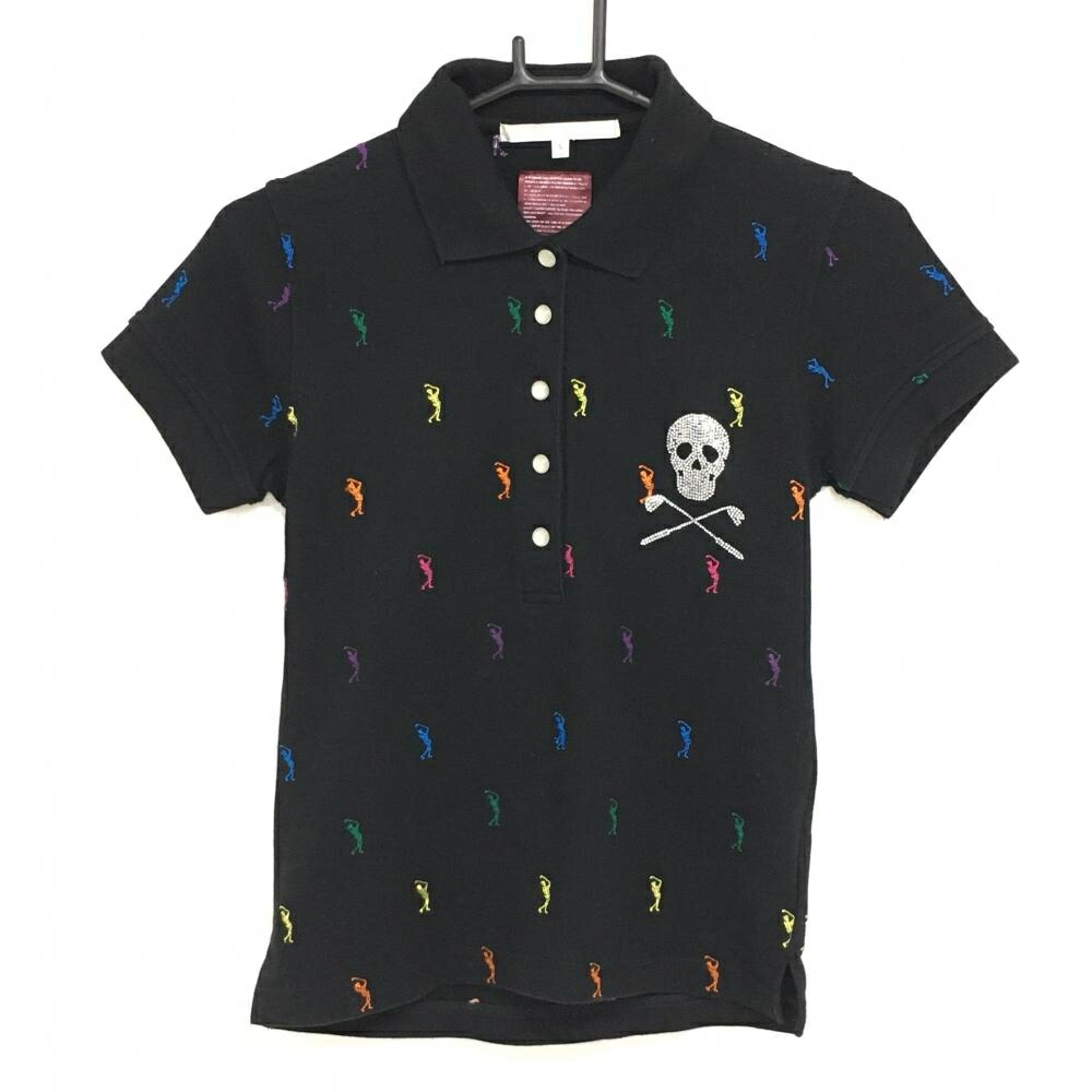 【美品】マーク&ロナ ポロシャツ ゴルフウェア スカル レオパード XL 黒 MARK&LONA マークアンドロナ 半袖ポロシャツ 黒 スカル