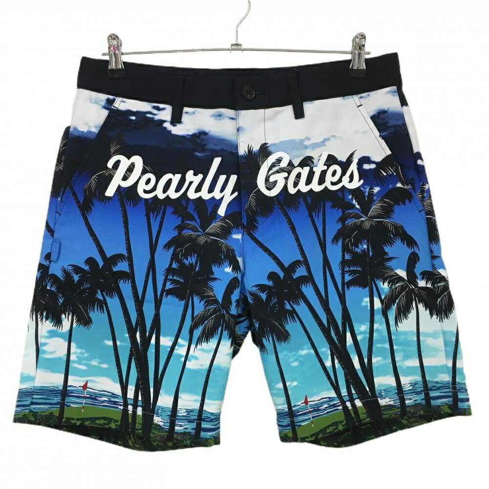 【新品】パーリーゲイツ ハーフパンツ ライトブルー×黒 ヤシの木 ロゴ メンズ 5(L) ゴルフウェア PEARLY GATES 15,238円