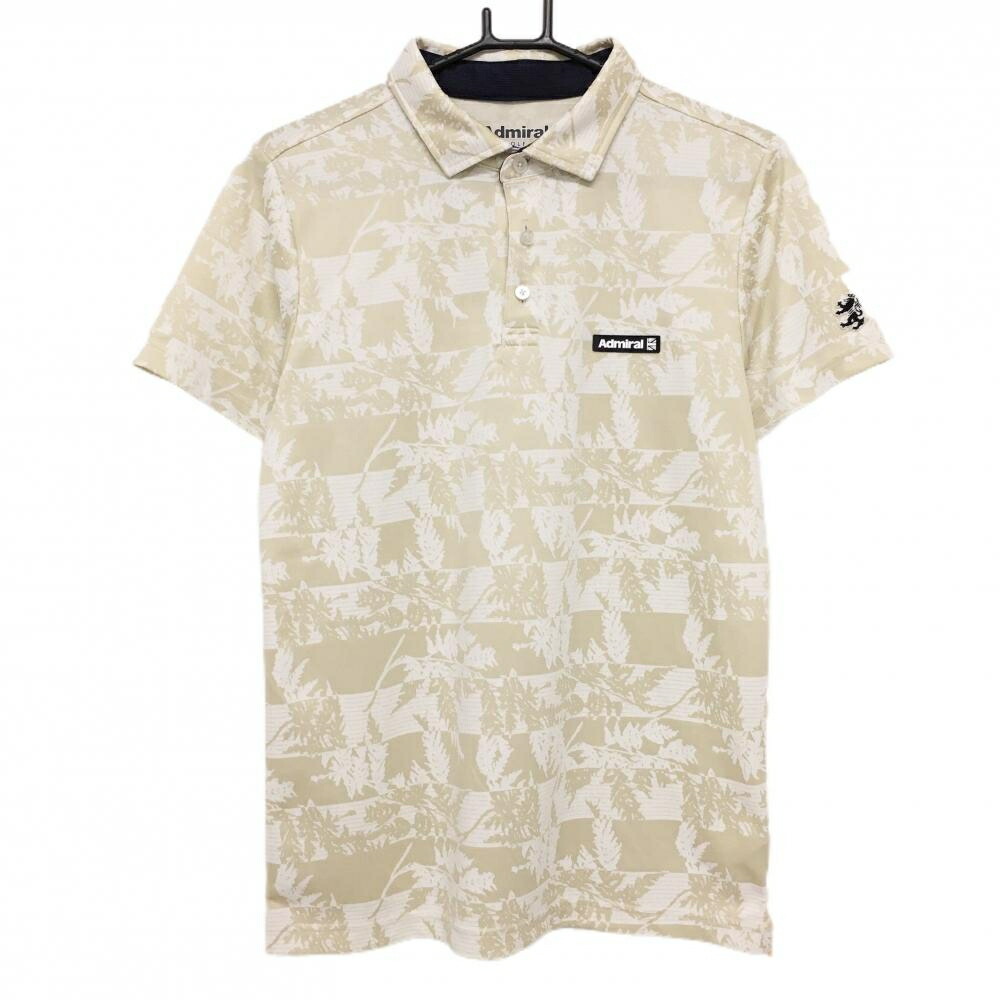 【美品】アドミラル 半袖ポロシャツ ベージュ×白 リーフ柄 メンズ M ゴルフウェア Admiral