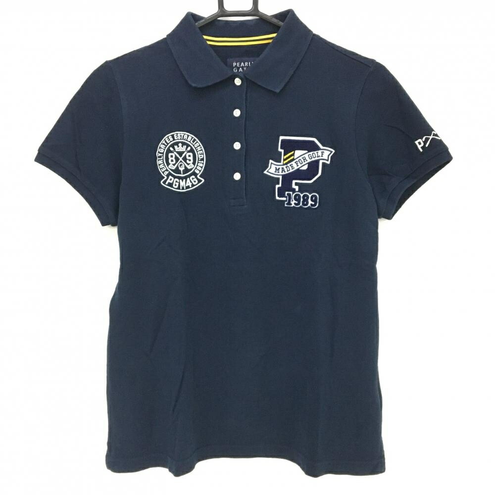 楽天市場】パーリーゲイツ 半袖ポロシャツ ネイビー×白 袖ロゴ 襟裏