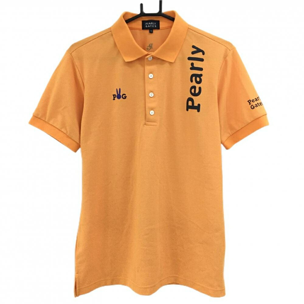 【美品】パーリーゲイツ 半袖ポロシャツ ライトオレンジ ロゴプリント メンズ 5(L) ゴルフウェア 2024年モデル PEARLY GATES