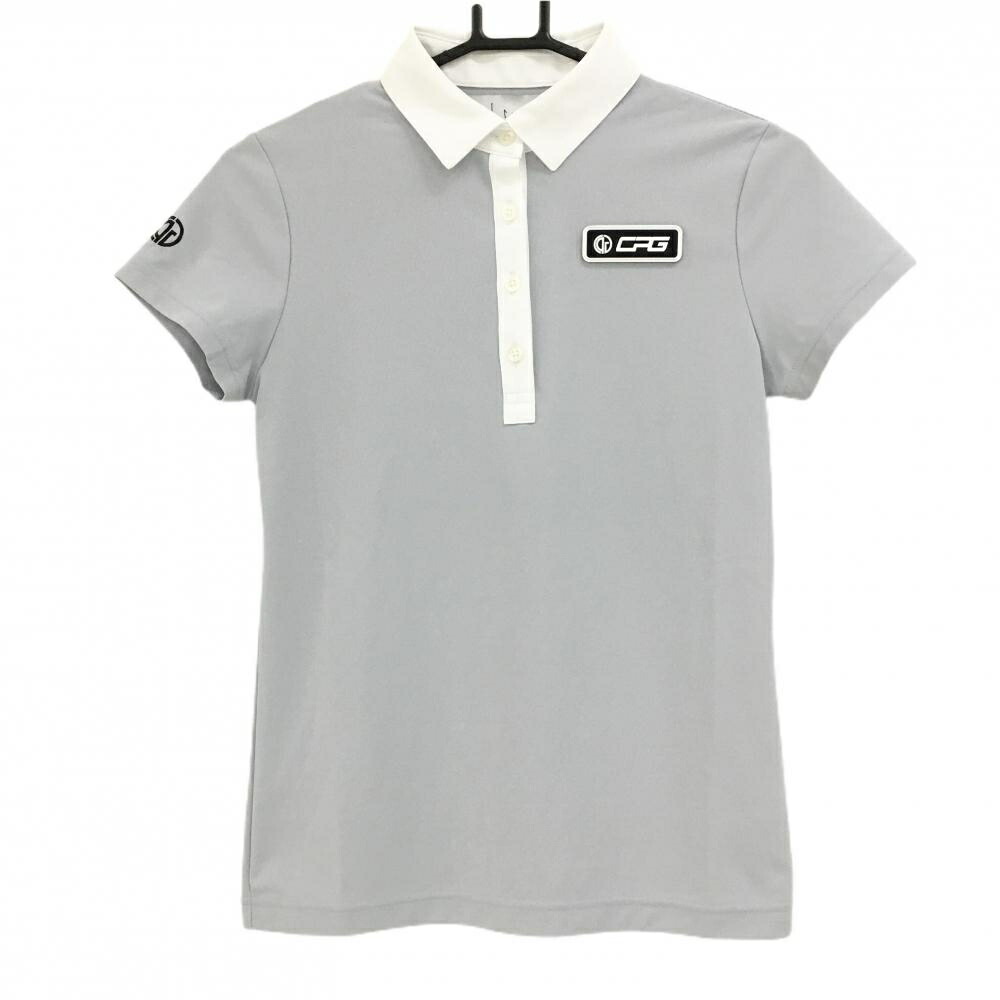 【美品】CPG 半袖ポロシャツ グレー×白 井上莉花コラボ商品 シリコンワッペン レディース 2(M) ゴルフウェア 2023年モデル CPG