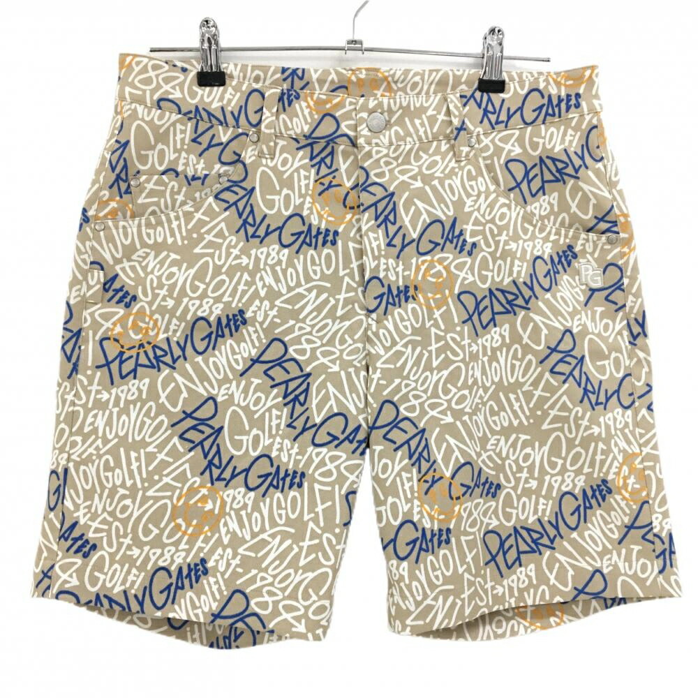 【超美品】パーリーゲイツ ハーフパンツ ベージュ&times;白&times;ブルー 英字総柄 メンズ 4(M) ゴルフウェア 2024年モデル PEARLY GATES｜レオナード　店