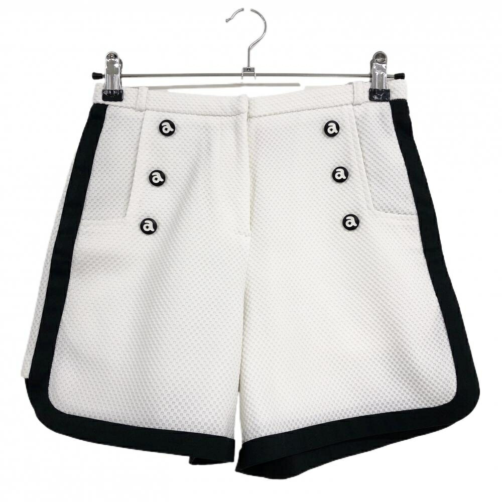 【超美品】アルチビオ ショートパンツ 白×黒 凹凸生地 前ボタン レディース 36(S) ゴルフウェア 2025年モデル archivio