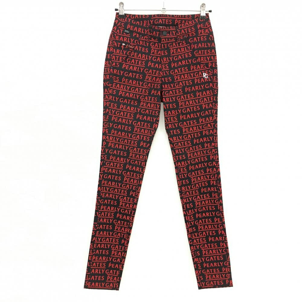【新品】パーリーゲイツ パンツ 黒×レッド ロゴ総柄 レディース 00(XS) ゴルフウェア PEARLY GATES